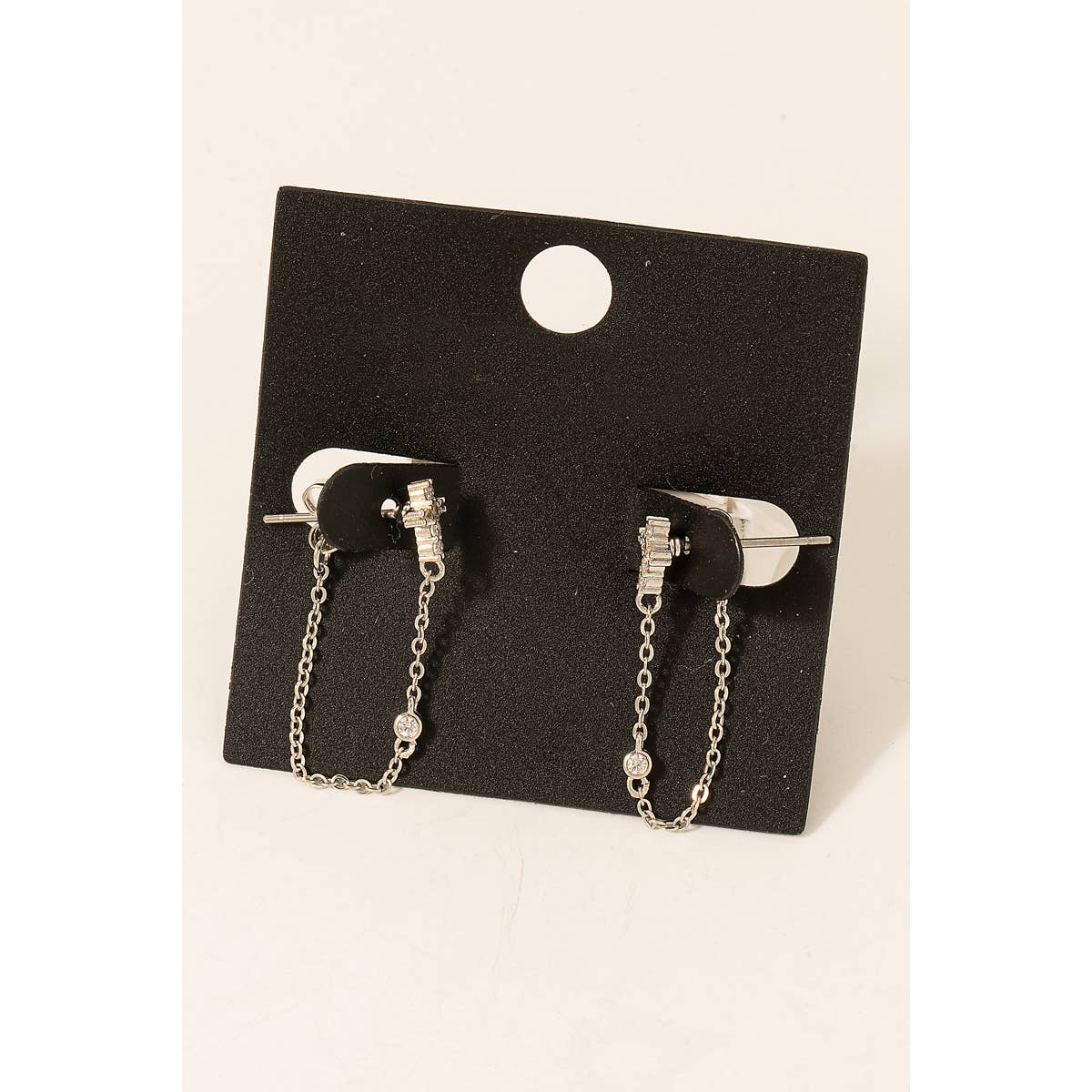 Pave Cross Stud Chain Dangle Earrings: GOLD