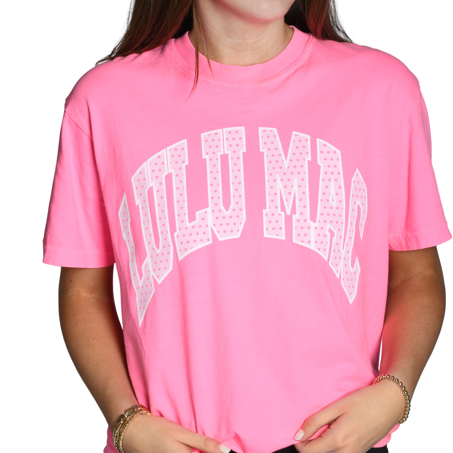 LM-PD-1001 Polka Dot Adult Neon Pink Comfort Colors Tee: Neon Pink / XX-Large