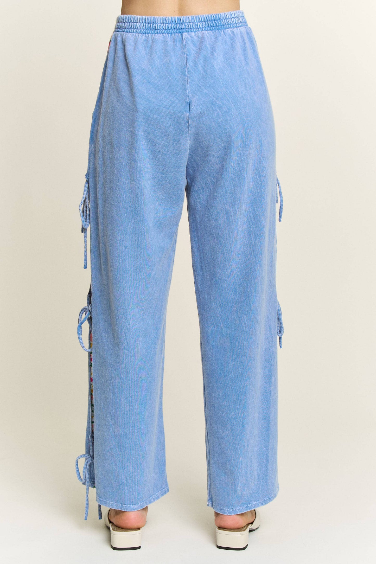 MineralWashed Bow Ribbon tie on the side Pants HP6418: DenimBlue / S-M-L / 2-2-2