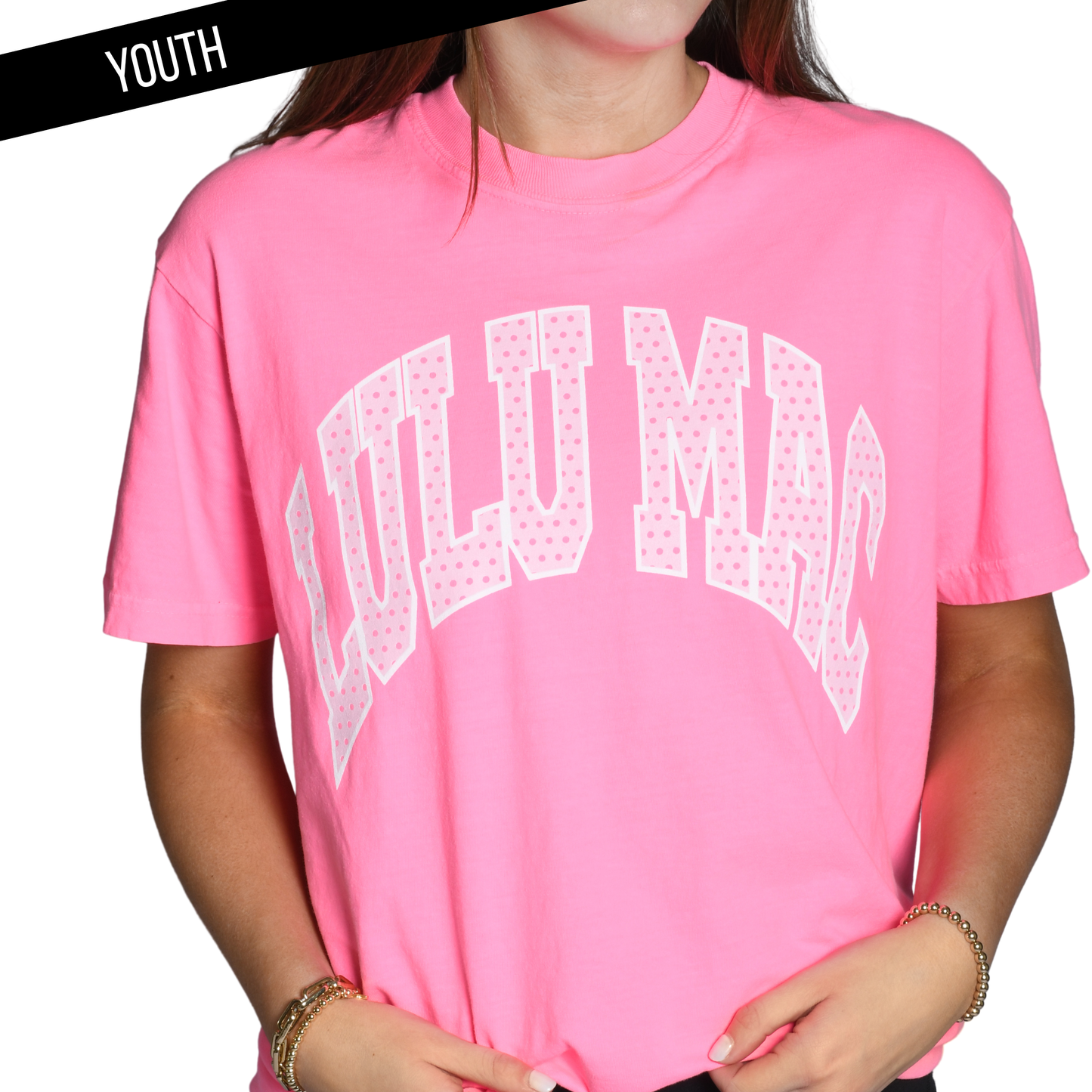 KD-PD-1001 Dot Neon Pink Youth Comfort Colors Tee: Neon Pink / Small