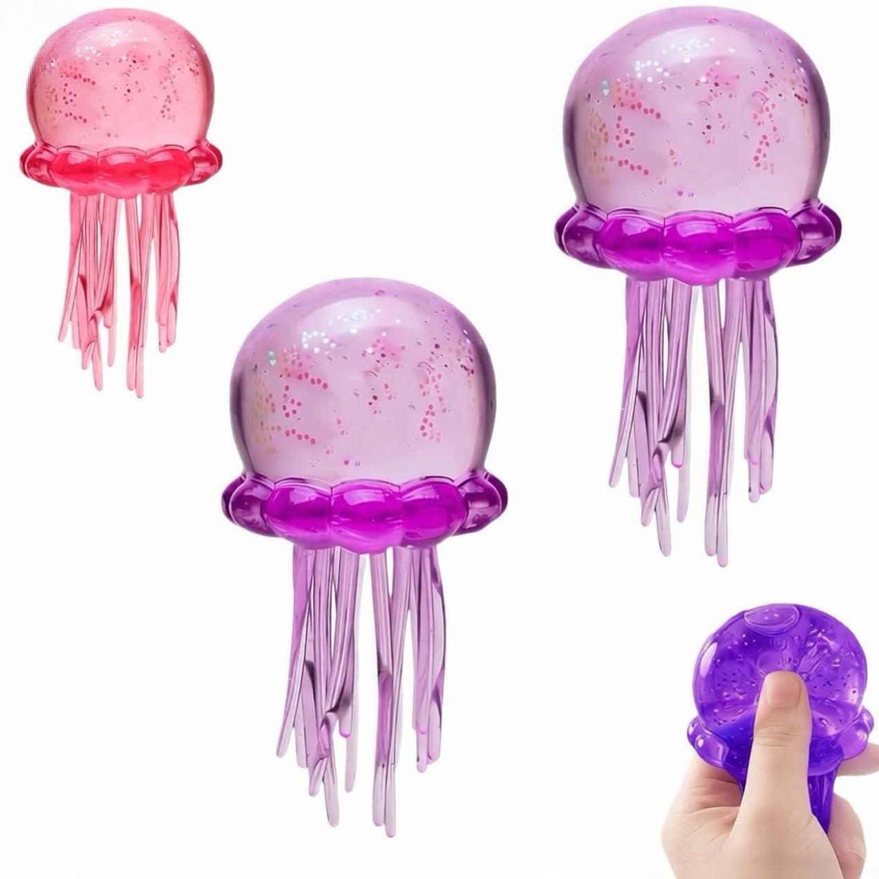 Glitter Jellyfish Squishy Slow Rising Stress Relief Toy: Pink