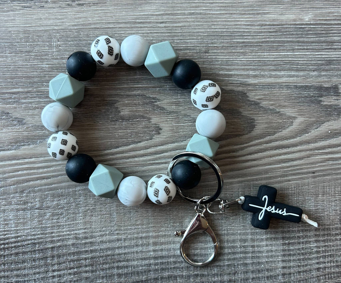 Faith Jesus Cross Wristlet Keychain: Teal