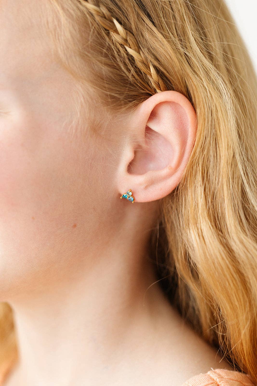 Ombré Gem Stud Earrings - Hypoallergenic, Flat Back, Girl : Pink / Pair