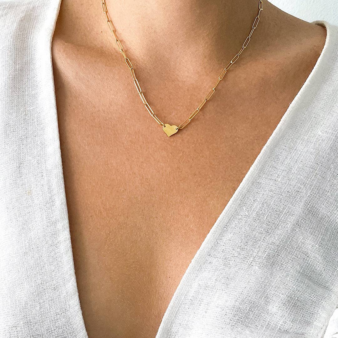 Heart Necklace with Paperclip Chain gold