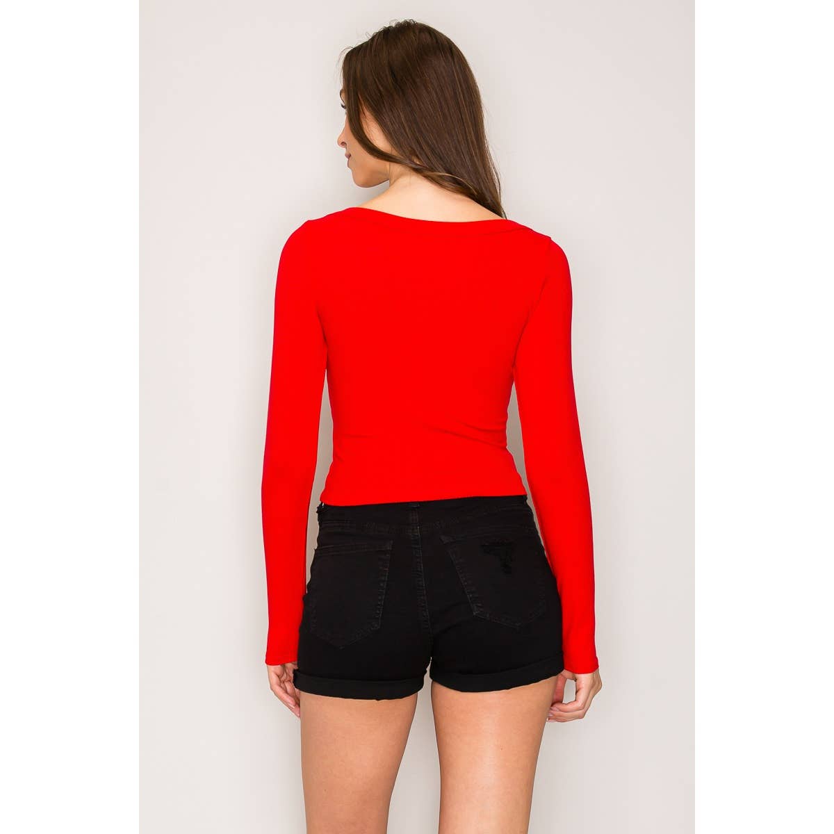 Ribbed Long Sleeve Wide Neck Top: Red / S-M-L(2-2-2)
