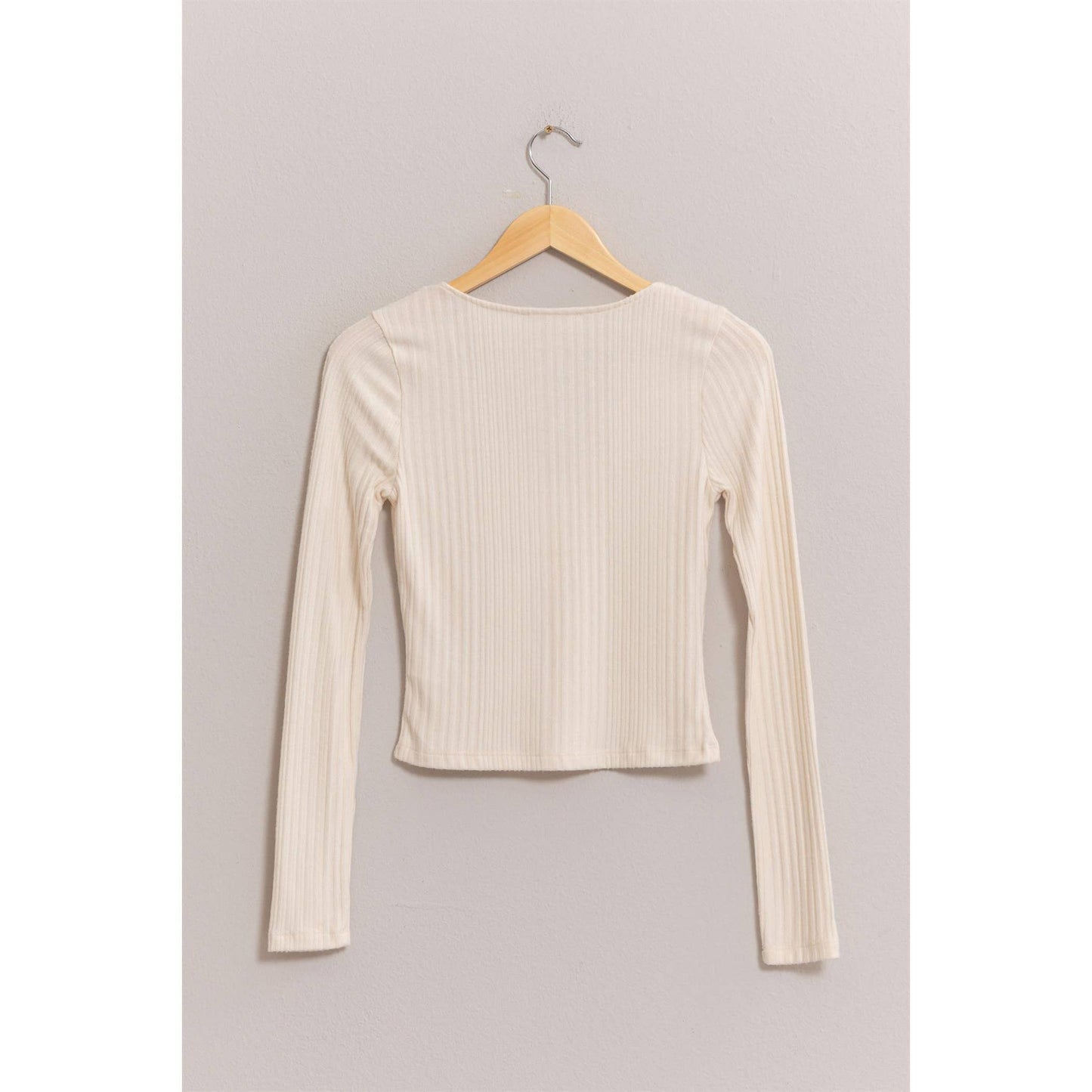 Brushed Ribbed Button-Front Top: GRAY BLUE / S-M-L(2-2-2)