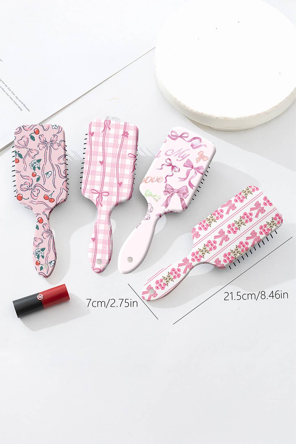 Floral Bow Print Long Handle Air Cushion Comb: As shown / Missy / Standard