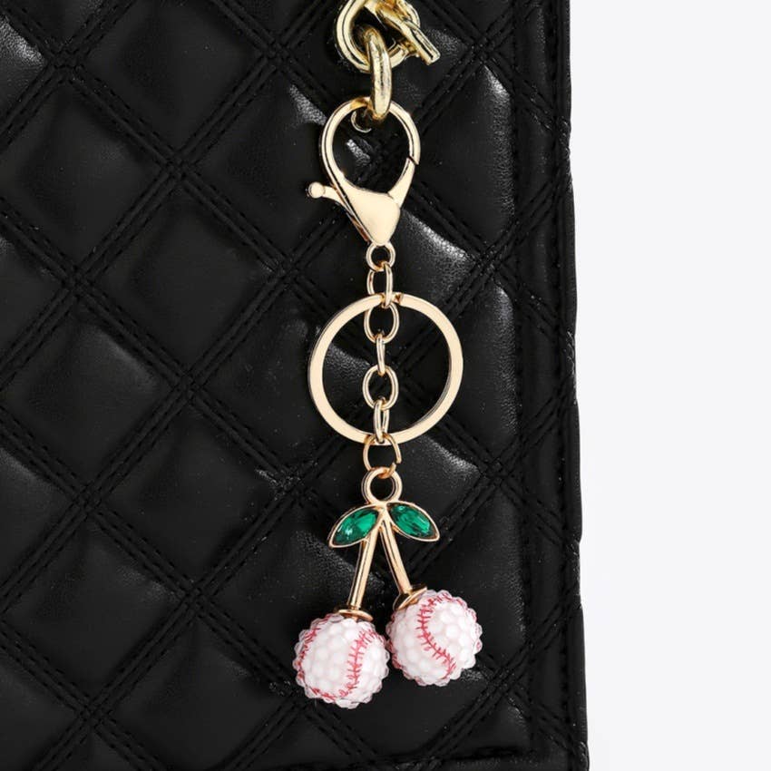 Diamond-Encrusted Cherry Style Ball Sports Keychain: Yellow / M