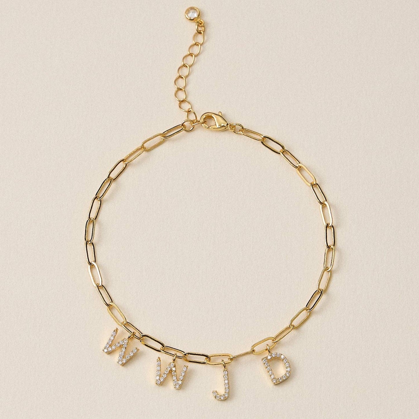 Gold Dipped and Cubic Zirconia WWJD Charm Bracelet: Silver / One / M-5DB28053