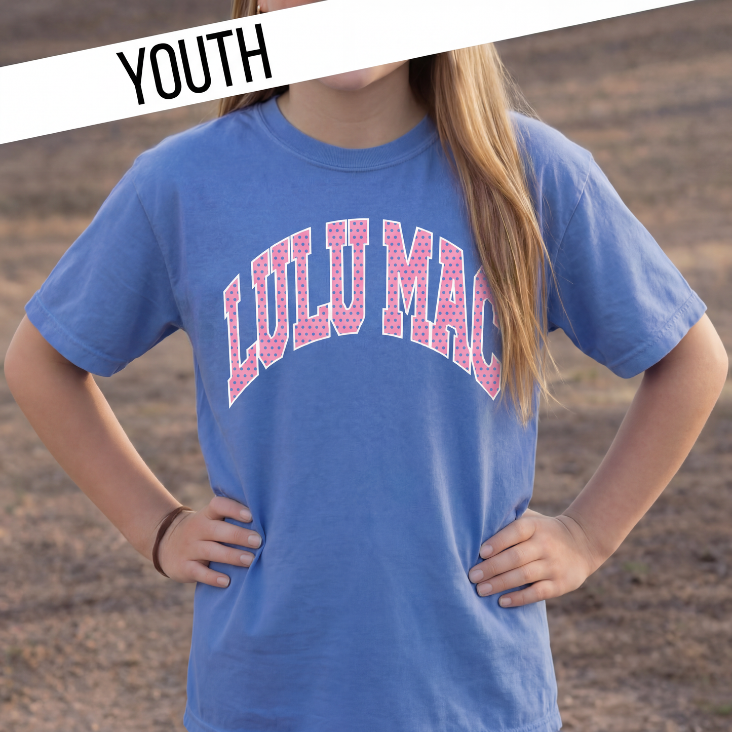 KD-PD-1001 Dot Flo Blue Youth Comfort Colors Tee: Flo Blue / Small