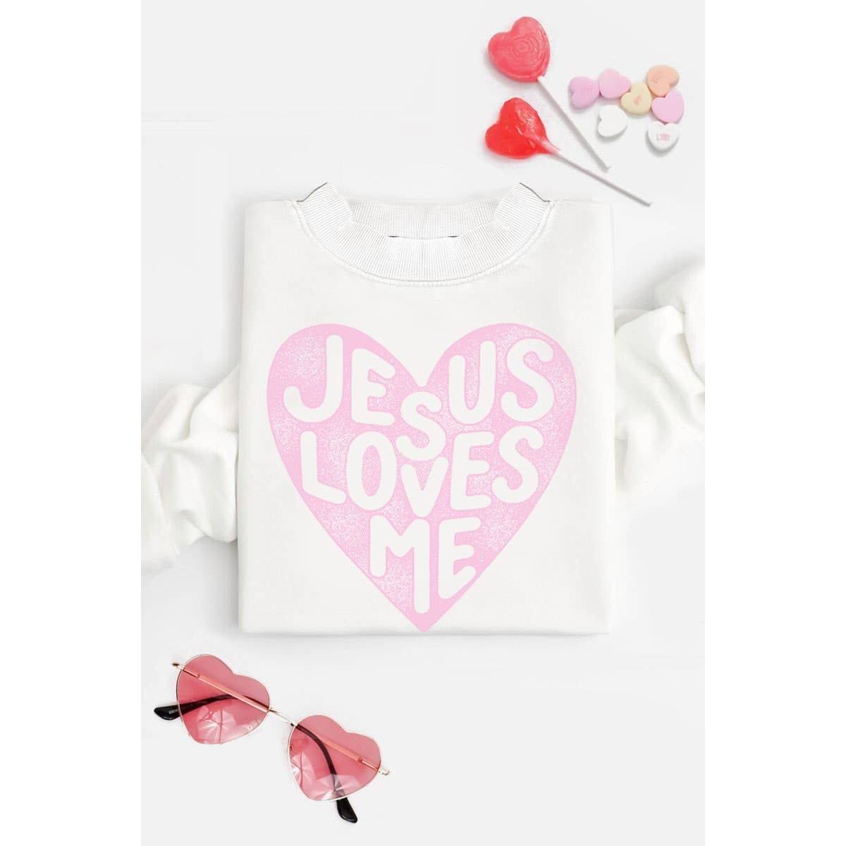 JESUS LOVES ME MINERAL GRAPHIC SWEATWHIRTS: Mineral Grey / S-M-L-XL(1-2-2-1)