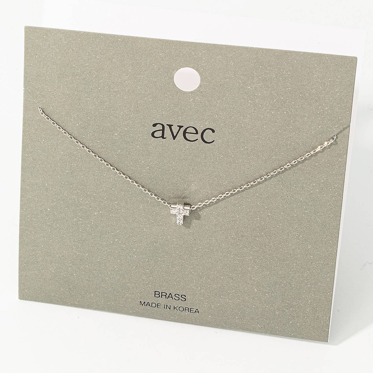 Mini Pave Cross Charm Necklace: G