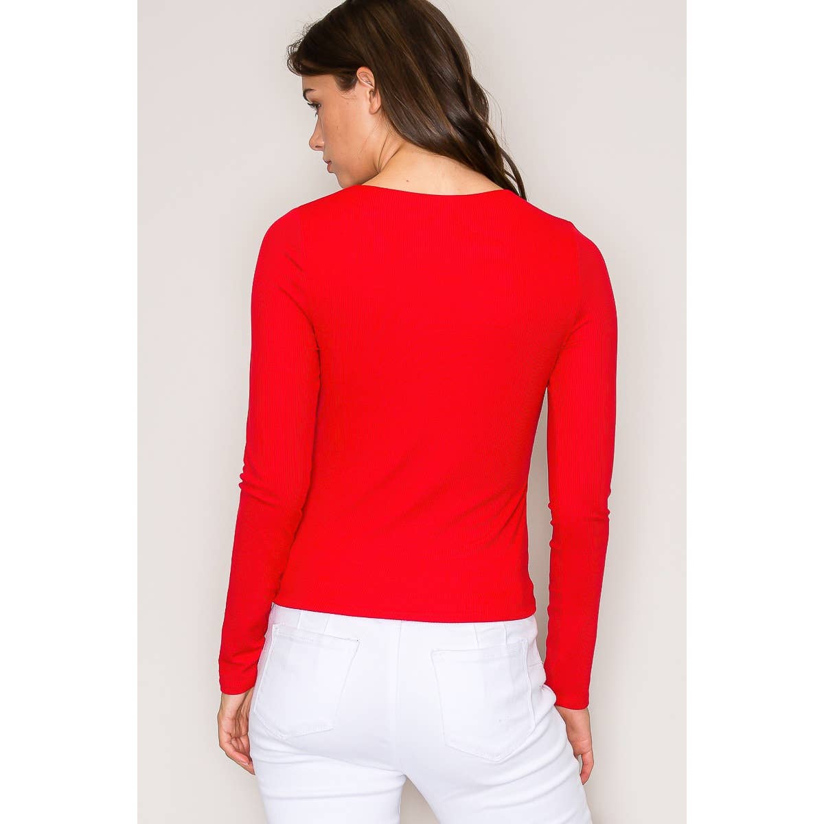 Double Layer Crew Neck Long Sleeve Rib Knit Top: Wine / S-M-L(2-2-2)