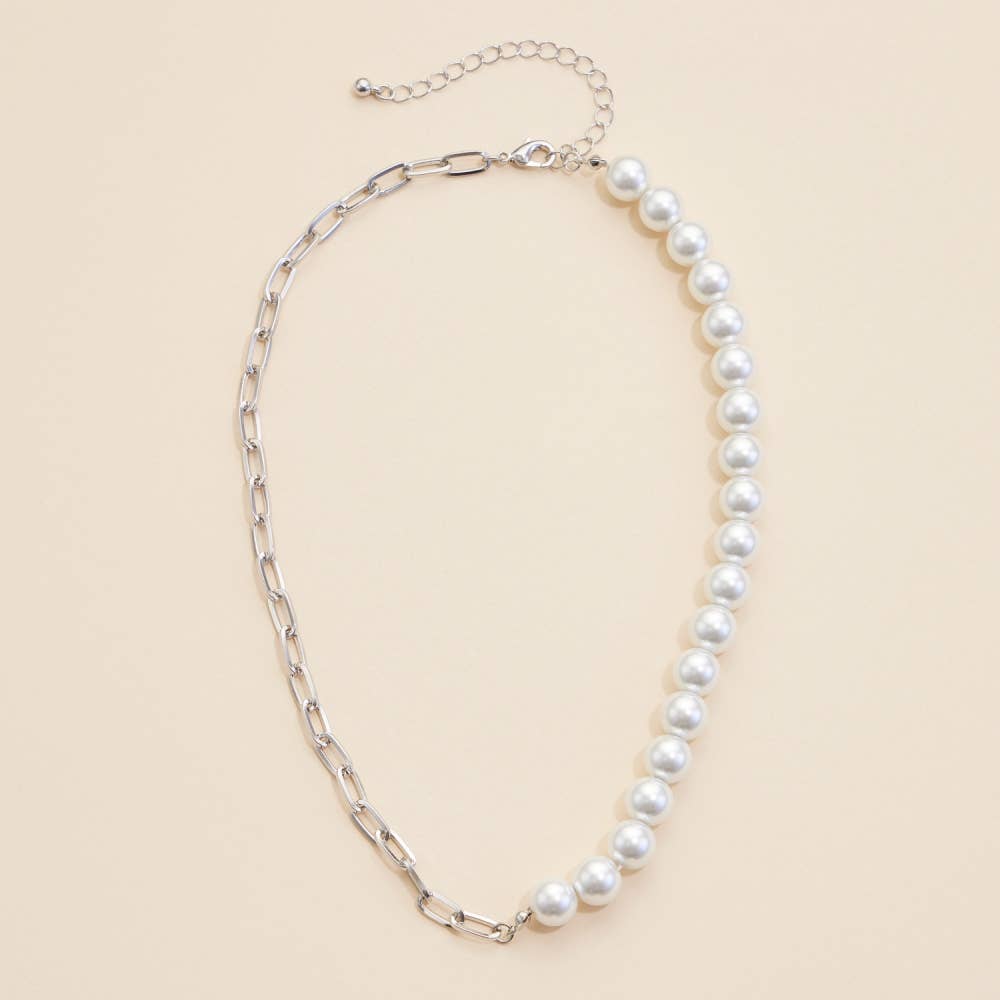 Pearl Charms & Chain Linked Short Necklace: Rhodium / One / B4SNE3266