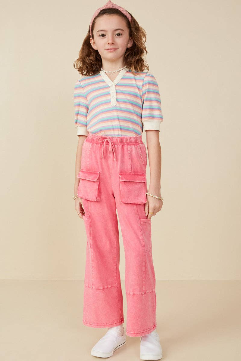 Girls Washed Cargo Pocket Detail Wide Leg Knit Pants - 4Pc: Rust / Pack