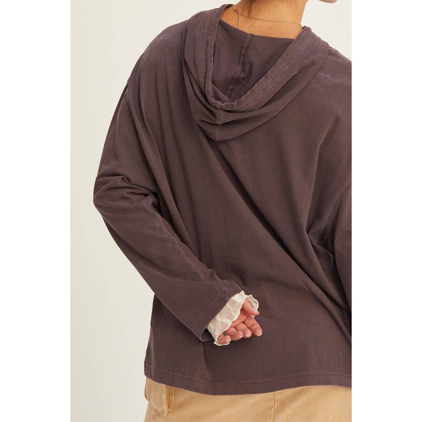 Oversized Hooded Long-Sleeve Top: BLACK / S-M-L(2-2-2)