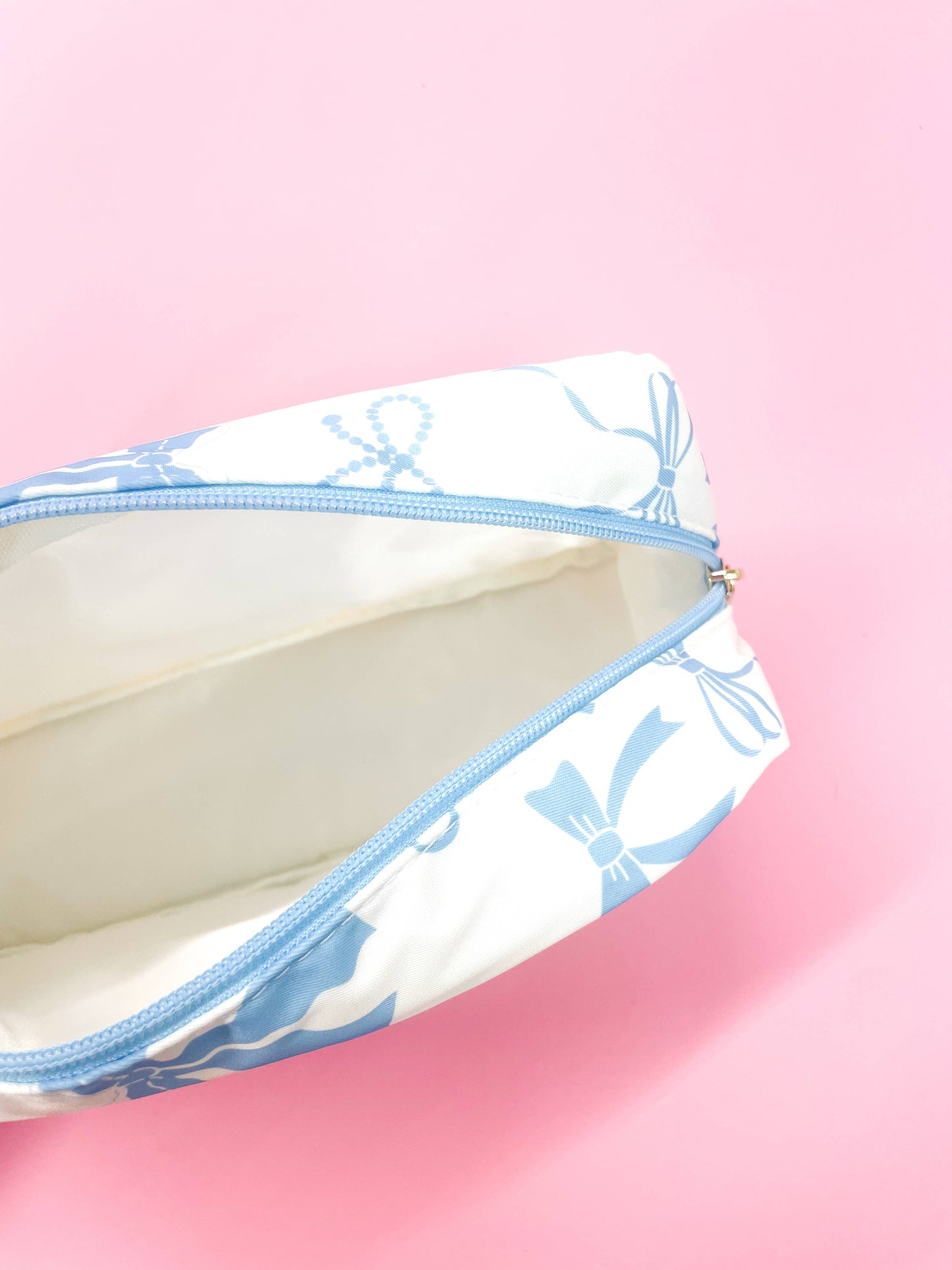 Blue Bows Nylon Cosmetic Zipper Bag: Small