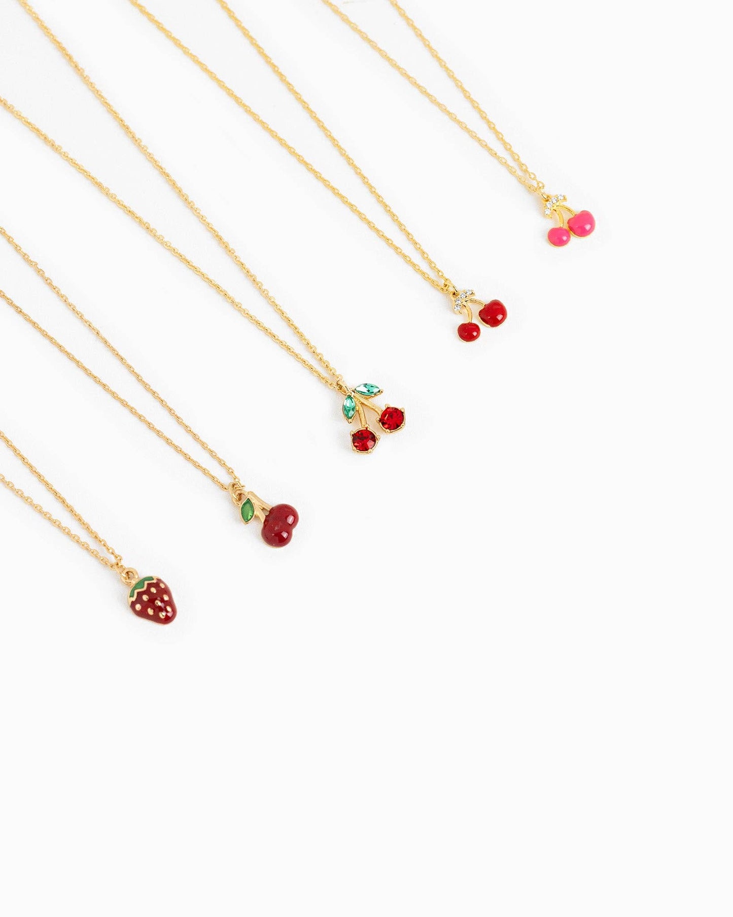 Cherry CZ Fruit Pendant Necklace: Hot Pink