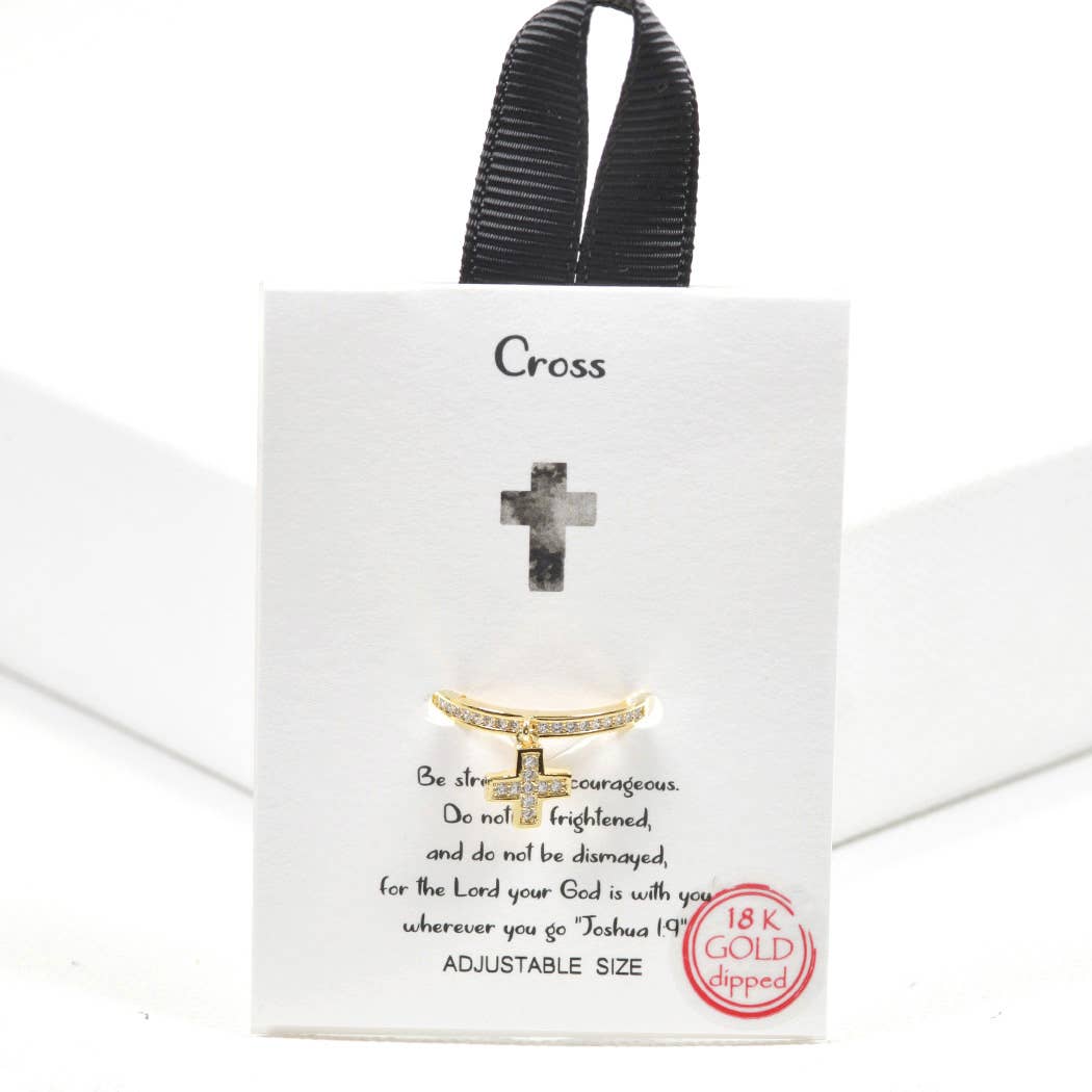Dainty Cross cz charm adjustable ring: Silver / ONE SIZE