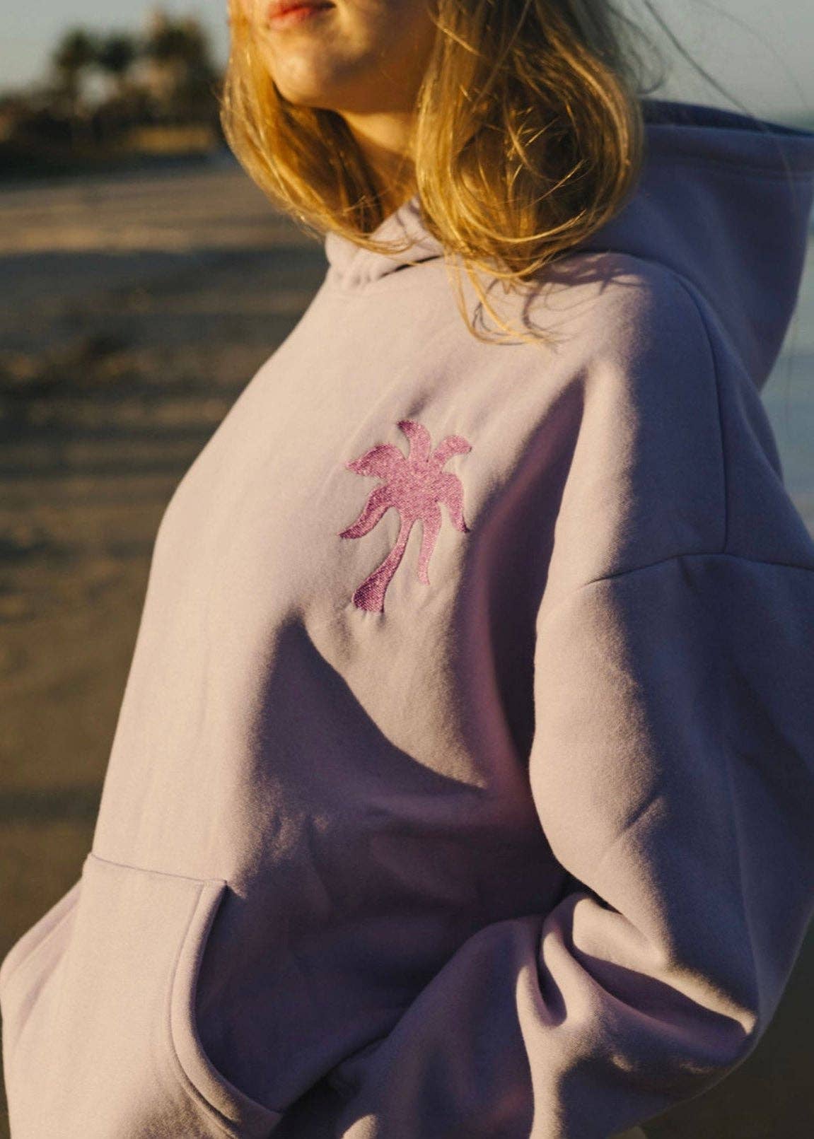 Butterfly Inspired Embroidered fleece oversized Hoodie: Purple / XL