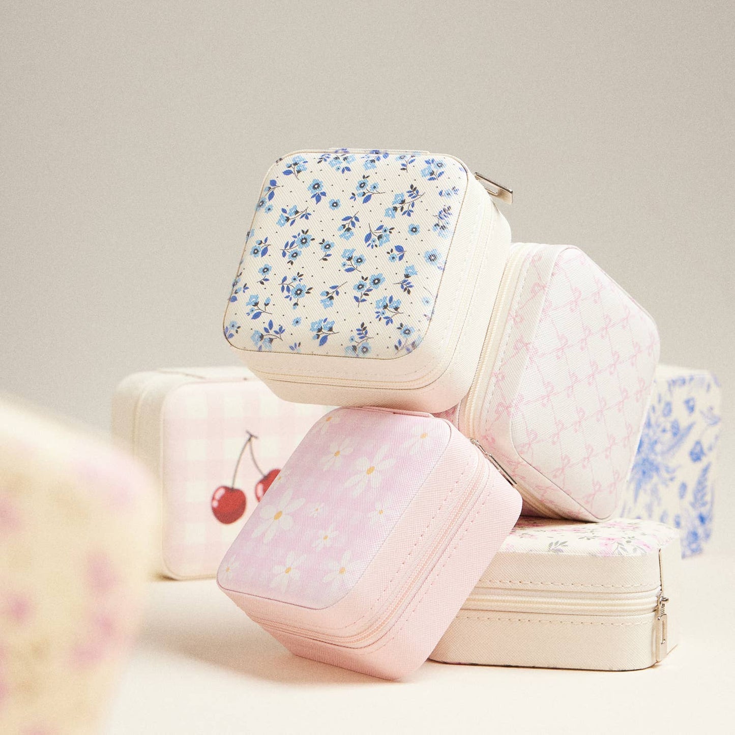 Cherry and Checker Pattern Jewelry Box -Travel Size: Pink / One / 5AC78045