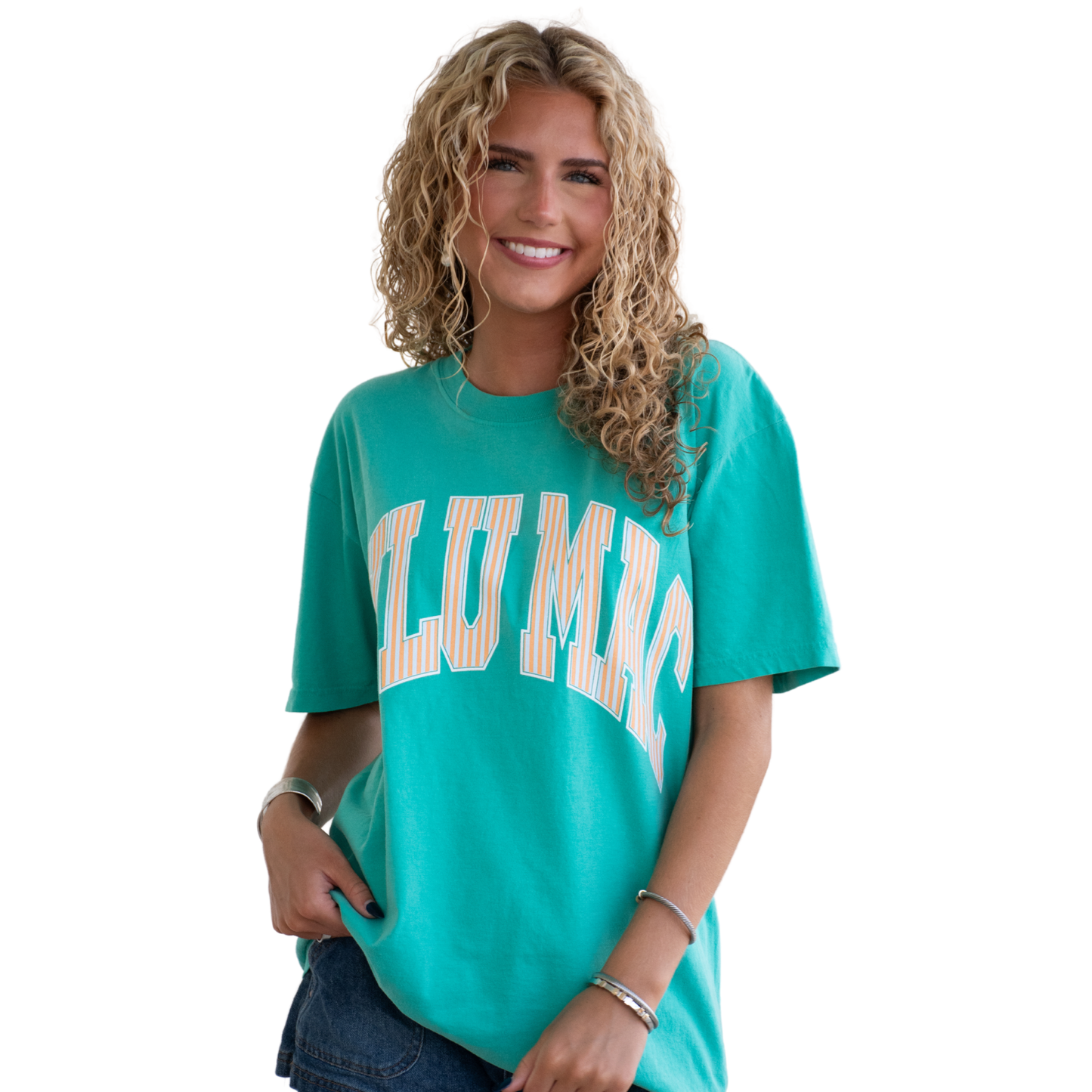 LM-STR-1000 Stripe Adult Cream Sickle Sky/Island Green Comfort Colors Tee: Cream Sickle Sky/Island Green / Medium
