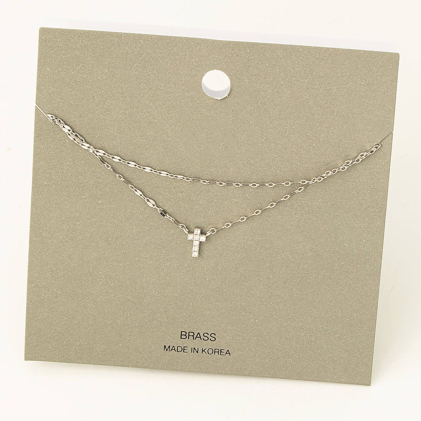 Layered Chain Rhinestone Cross Pendant Necklace: G