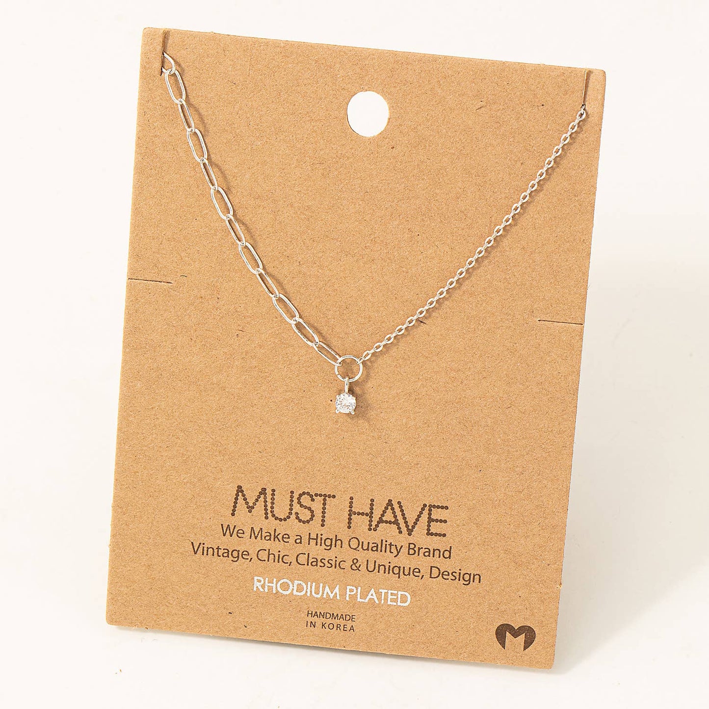 Chain Link Rhinestone Stud Charm Necklace: G