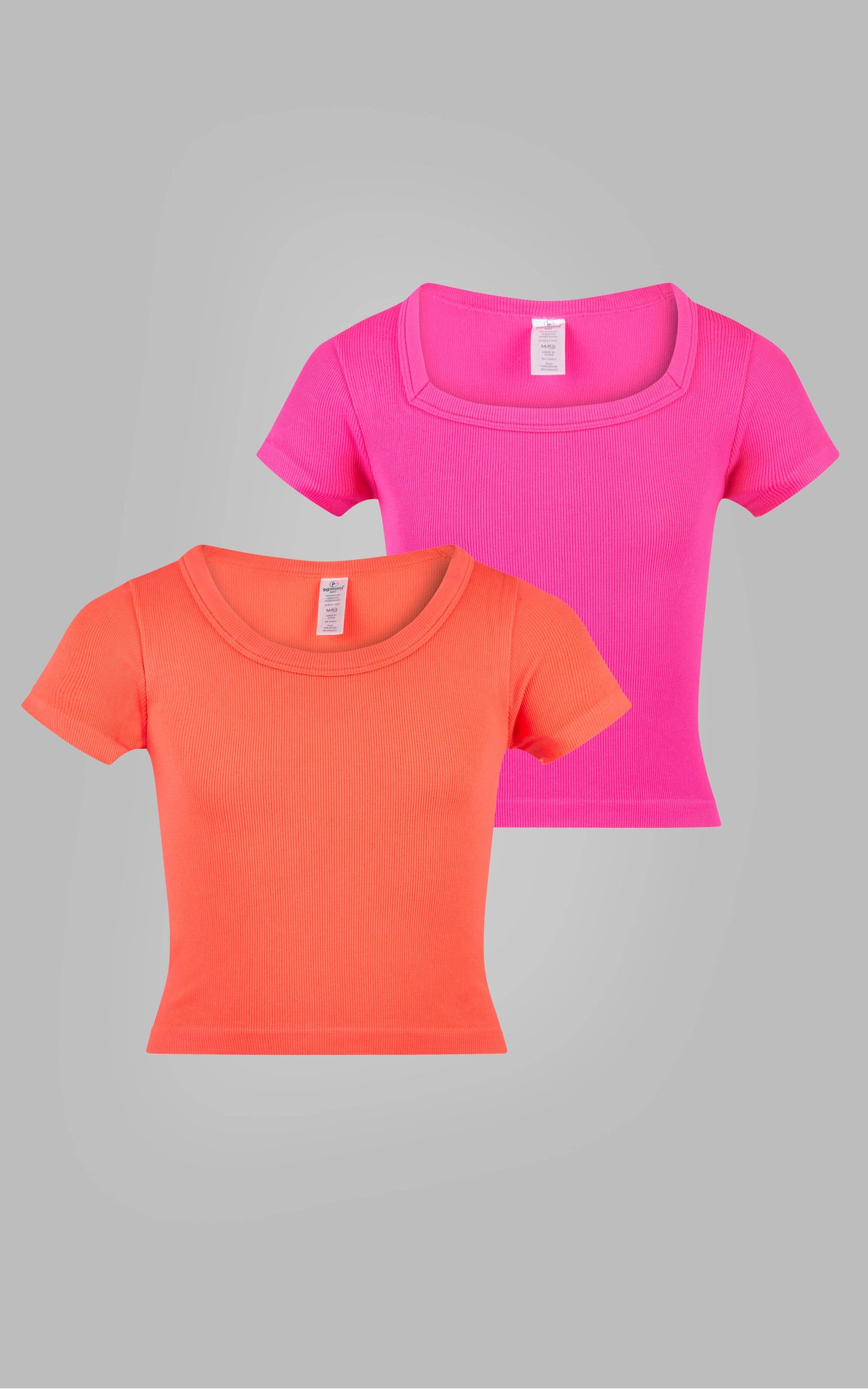 2 PACK - Girls Rib Seamless Square Neck T-Shirts: GOLF GREEN/WHITE