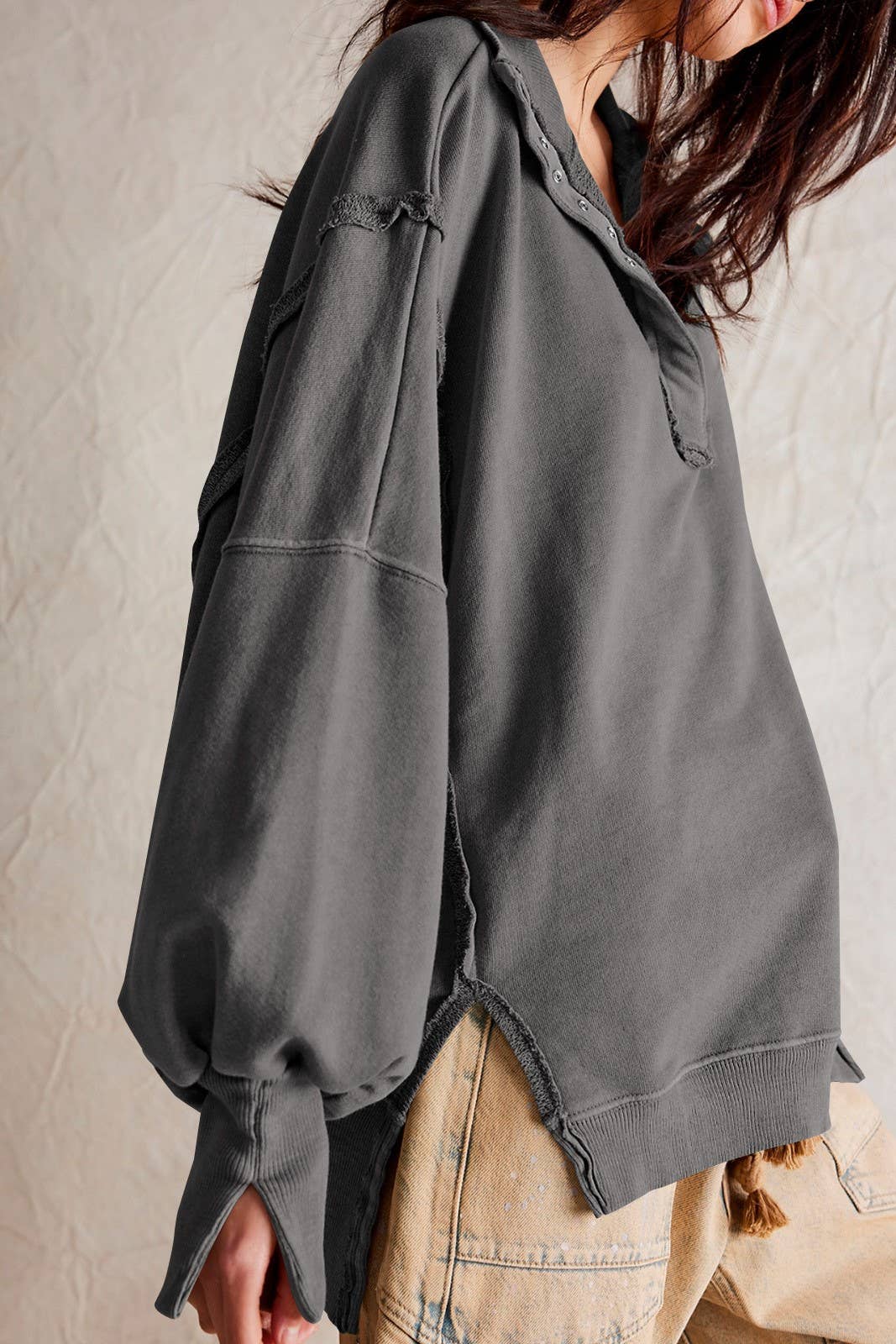 Half button outseam oversized sweatshirt: Fuchsia / S