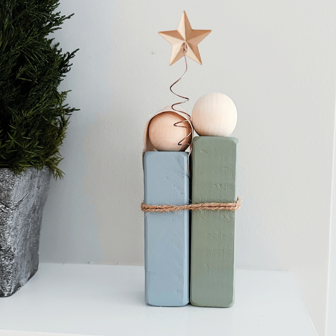 Simple Wooden Nativity Set | Hand-painted | Gift Wrapped: Gray & White