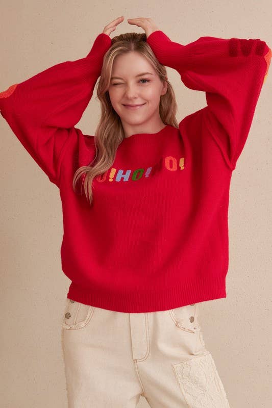 OVERSIZE Christmas Sweater with Lettering: Ivory-Multi / L