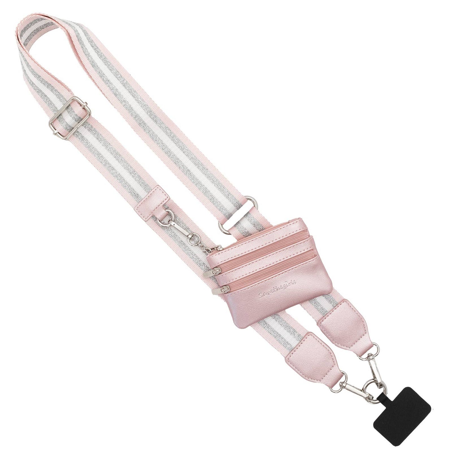 Clip & Go Crossbody Strap with Pouch - Stripe Collection: Black/Gold/White