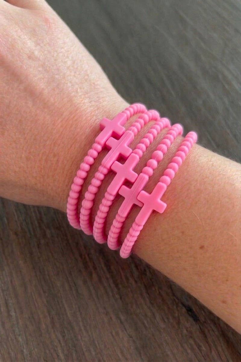 Jesus Cross Silicone Bracelet-pack Of 8 Sets - 5 Pcs/set: ASSORTED / 8(ONE SIZE)