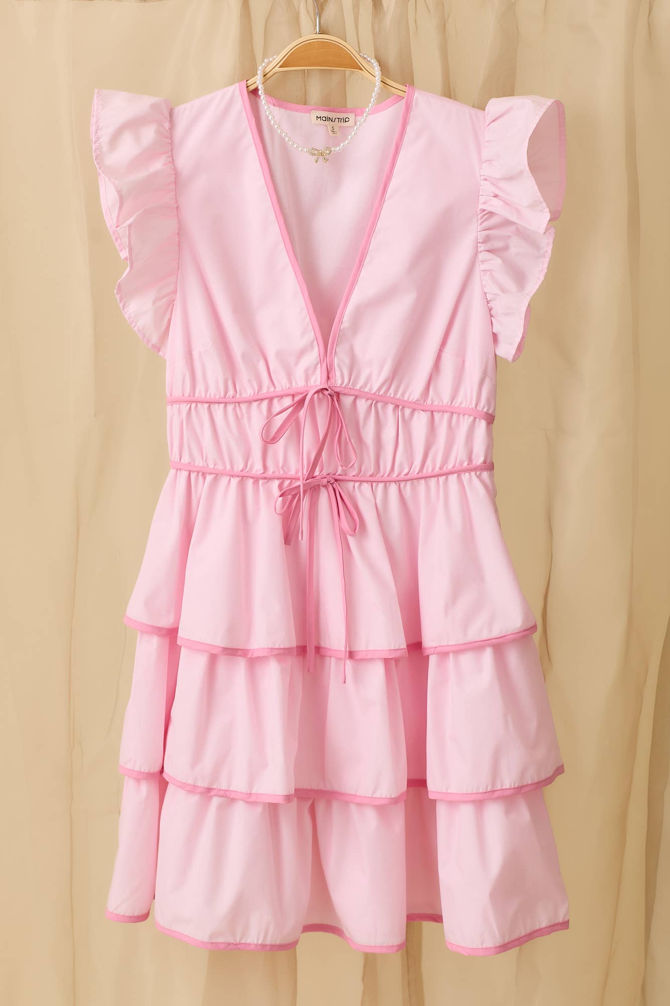 Deep V-neck Ruffle Tier Mini Dress: WHITE/BLUE / S