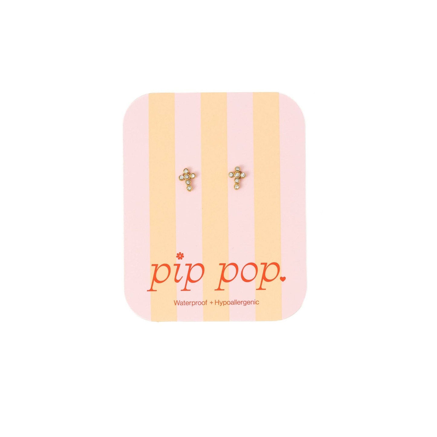 Diamond Cross Stud Earring - Hypoallergenic, Flat Back, Girl: Pair