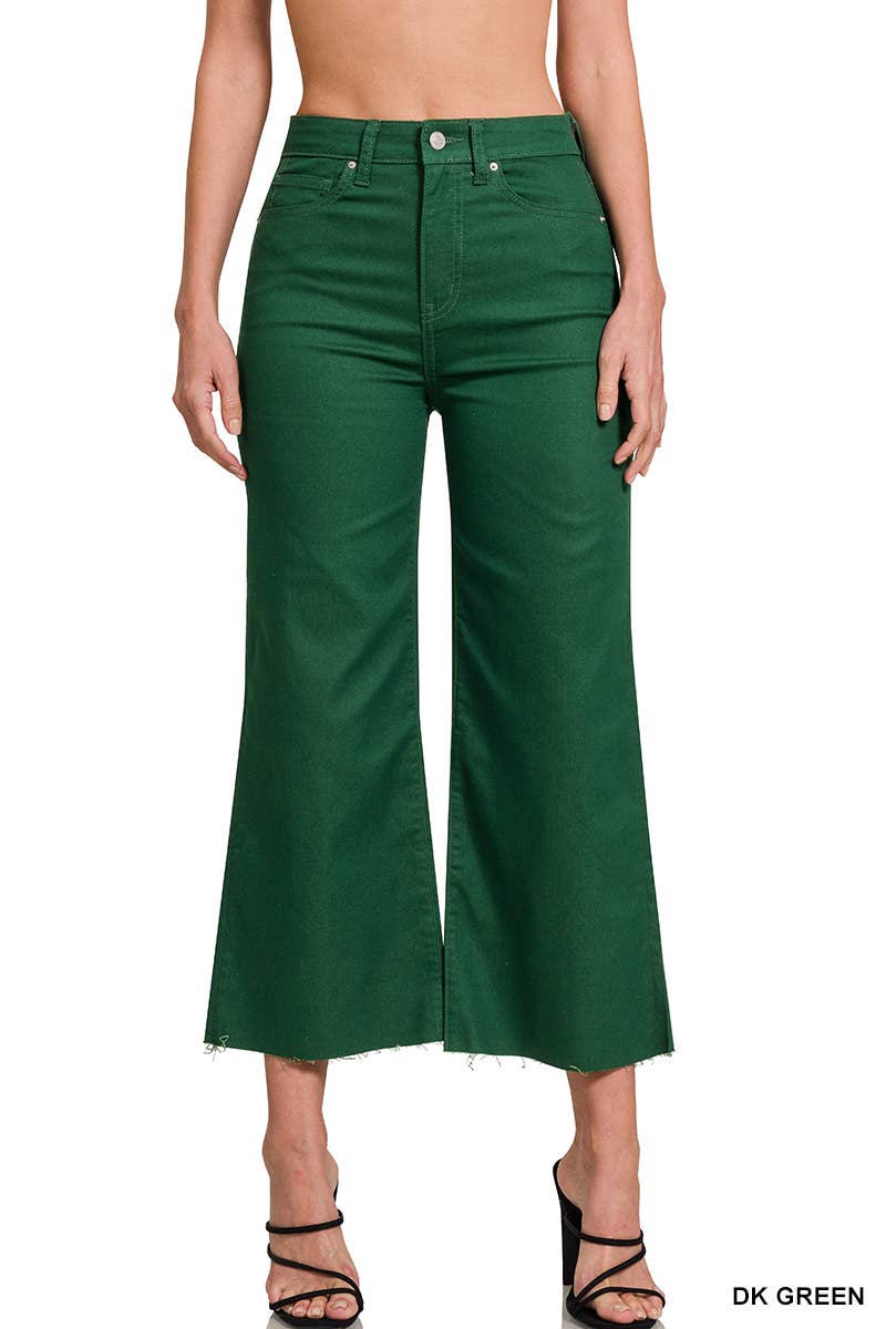 High Rise Flare Cropped Color Denim Pants: CREAM BEIGE / 1-2-2-1 (S-M-L-XL)
