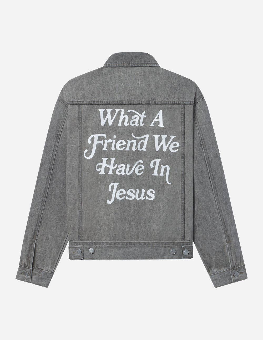 What a Friend in Jesus Grey Denim Jacket: XL