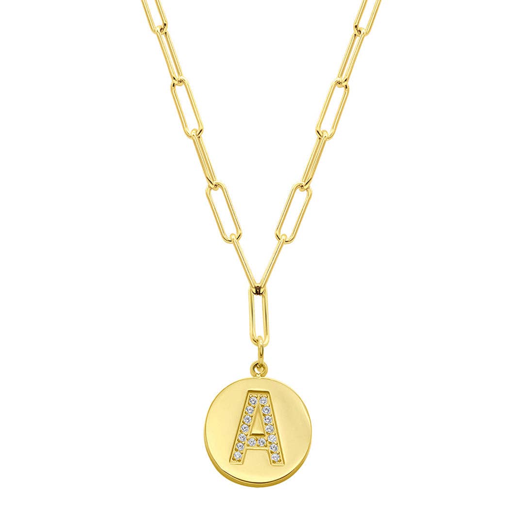 Tarnish Resistant 14K Gold Plated Initial Disc Necklace: K / Default Title