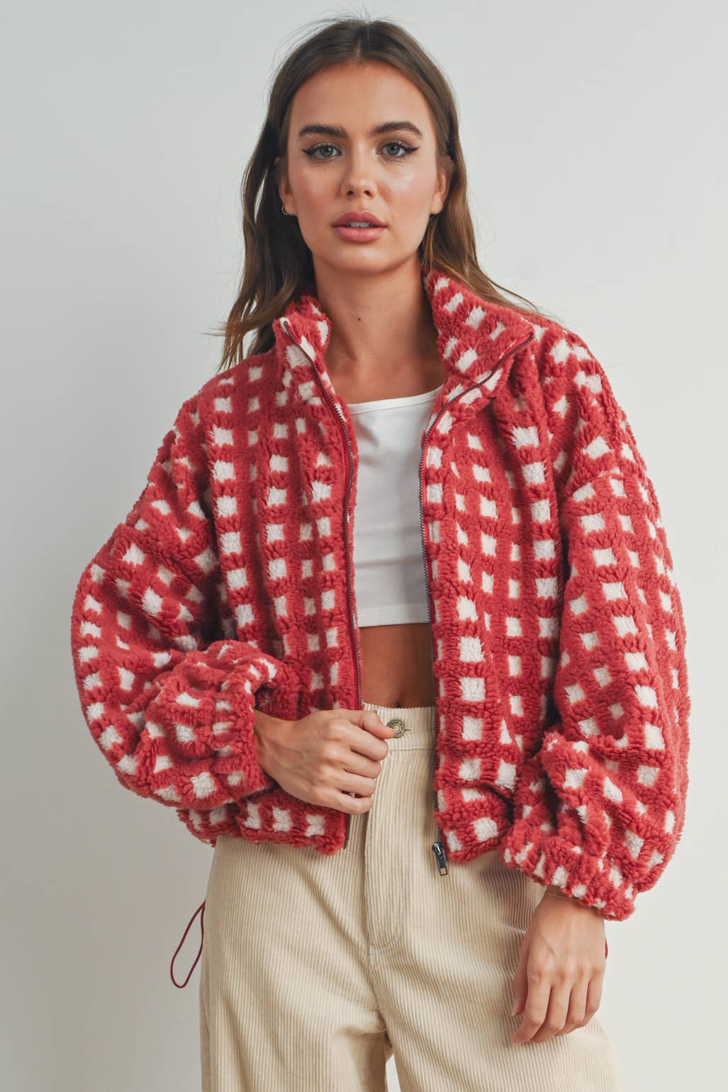 Fuzzy Sherpa Jacket - BMJ7254: TAUPE MULTI / S