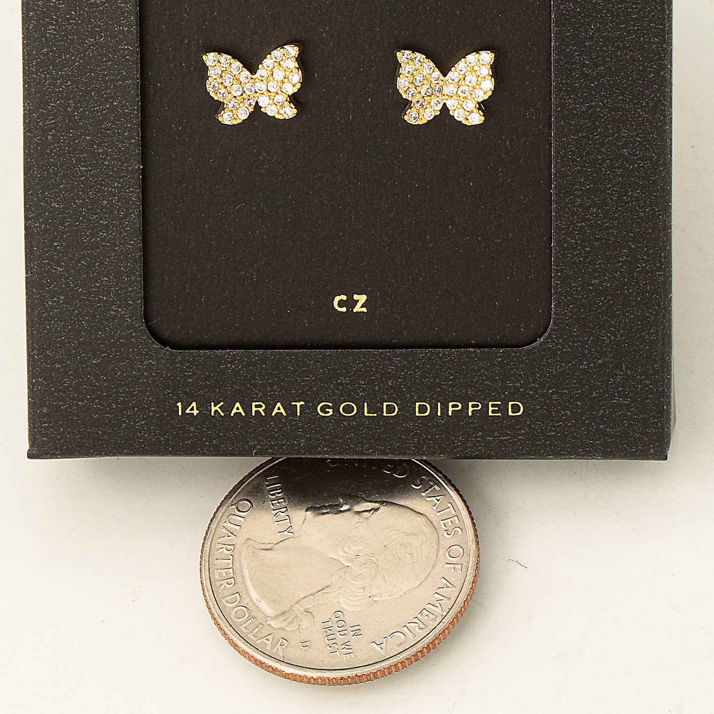 Secret Box Cz Mini Butterfly Earrings: WG