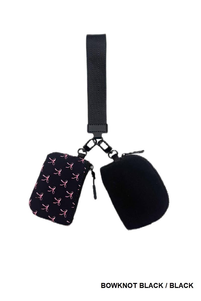 Dual Pouch Wristlet Keychain Wallet: BOWKNOT WHITE/BONE / 1 (ONE SIZE)