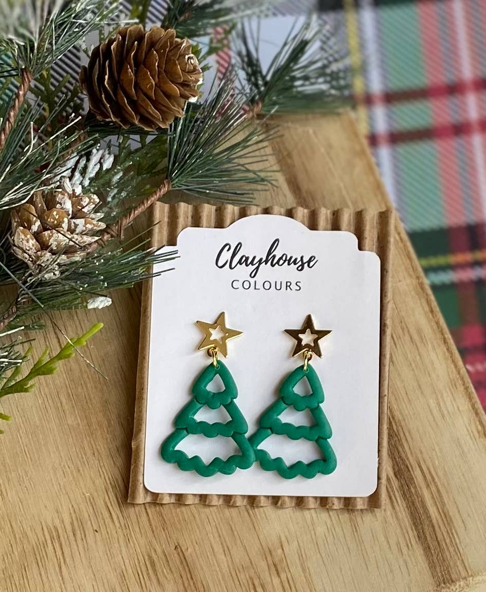 Christmas Tree Clay Earrings: Pink