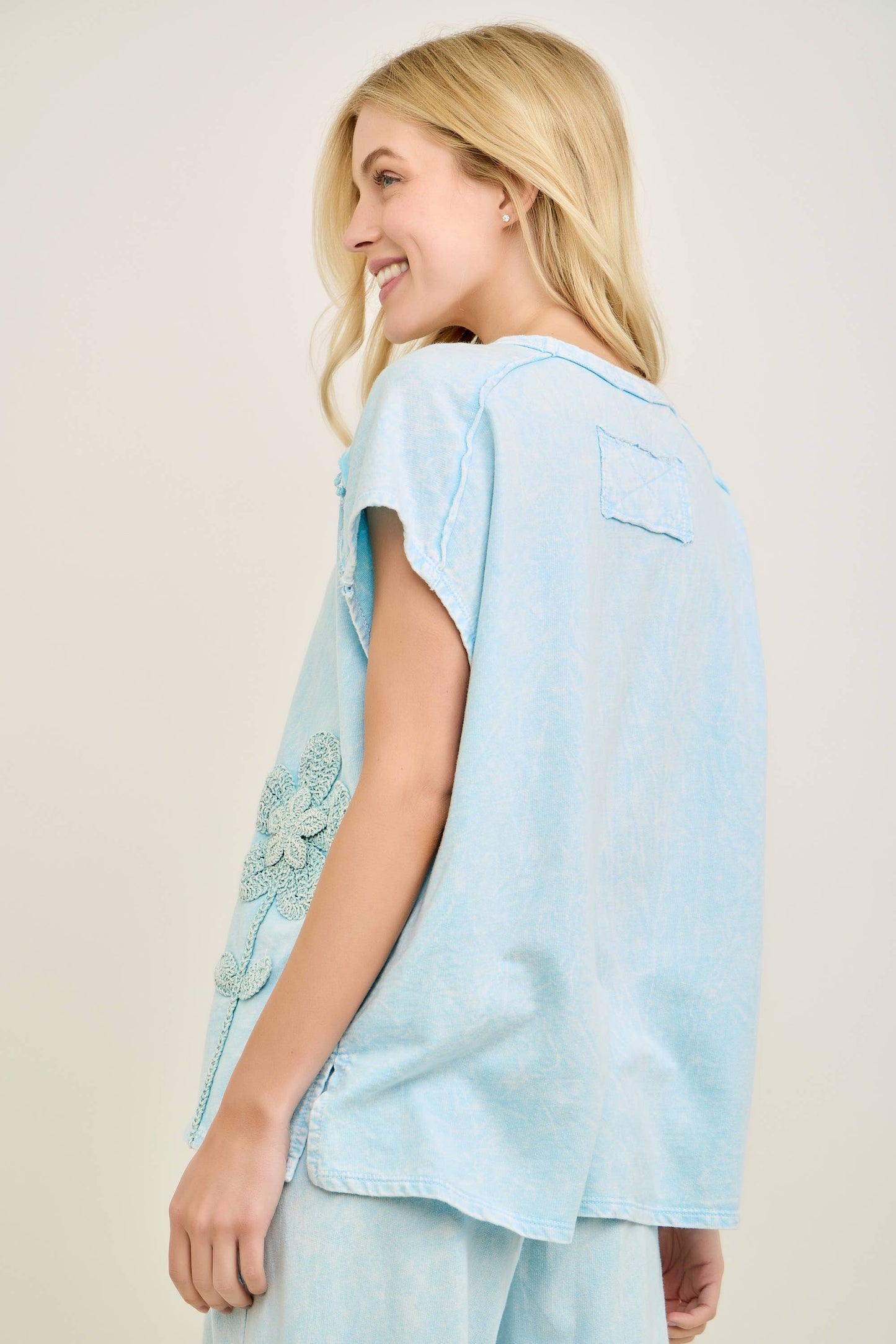 Mineral Washed Flower Garden Sleeveless blouse top HT7012: Papaya / S-M-L / 2-2-2