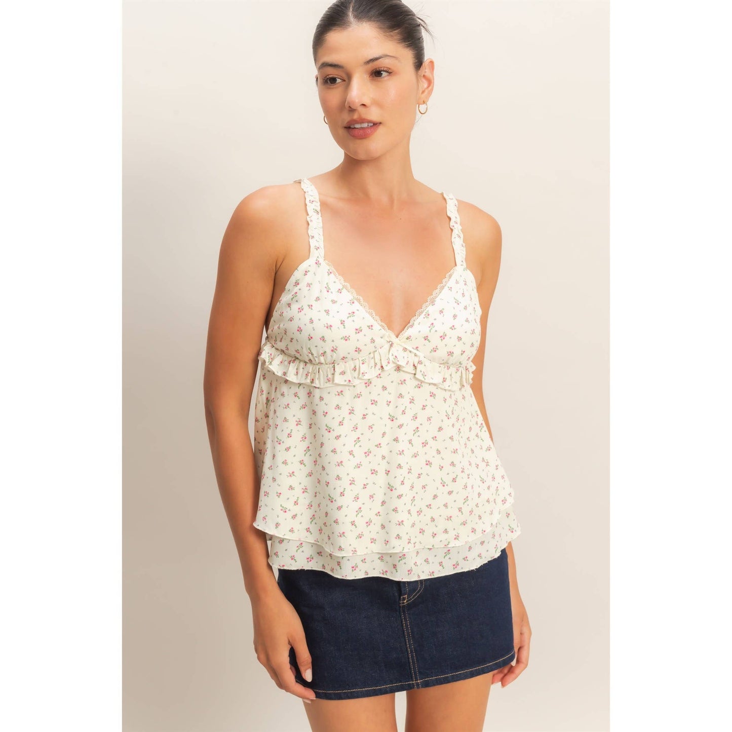 Floral Tiered Top: BLUE / S-M-L(2-2-2)