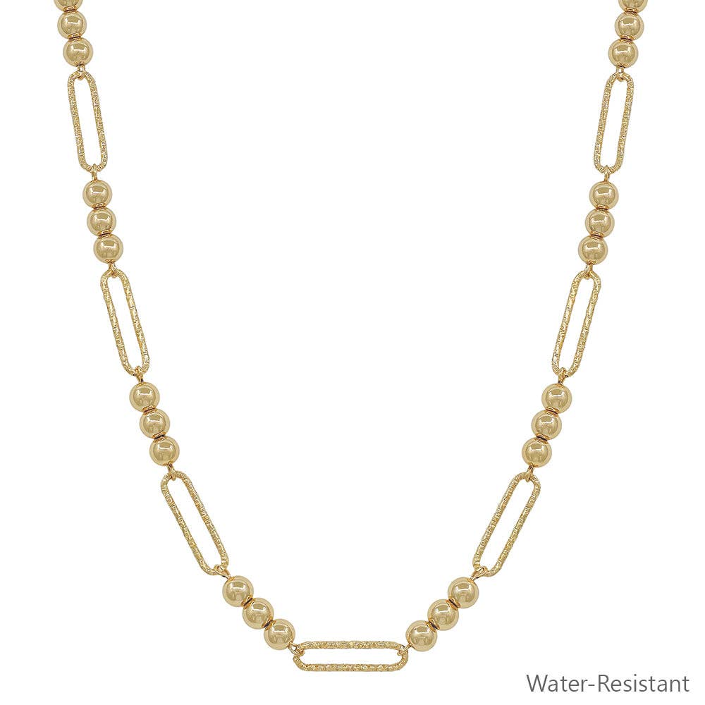 Water Resistant Gold Beaded and Open Oval Chain 16"-18" Necklace