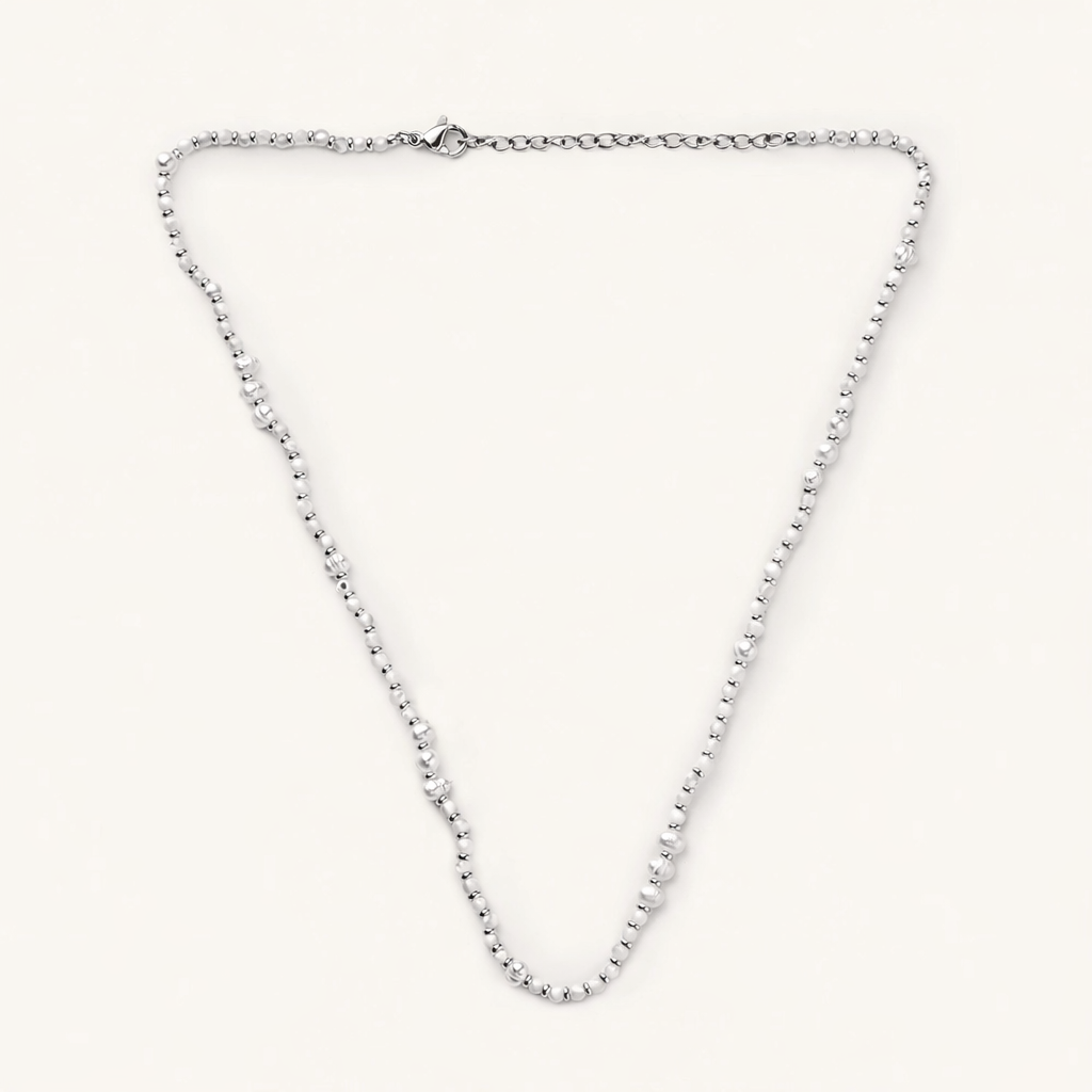 Gabby White Bead and Pearl Necklace- Silver