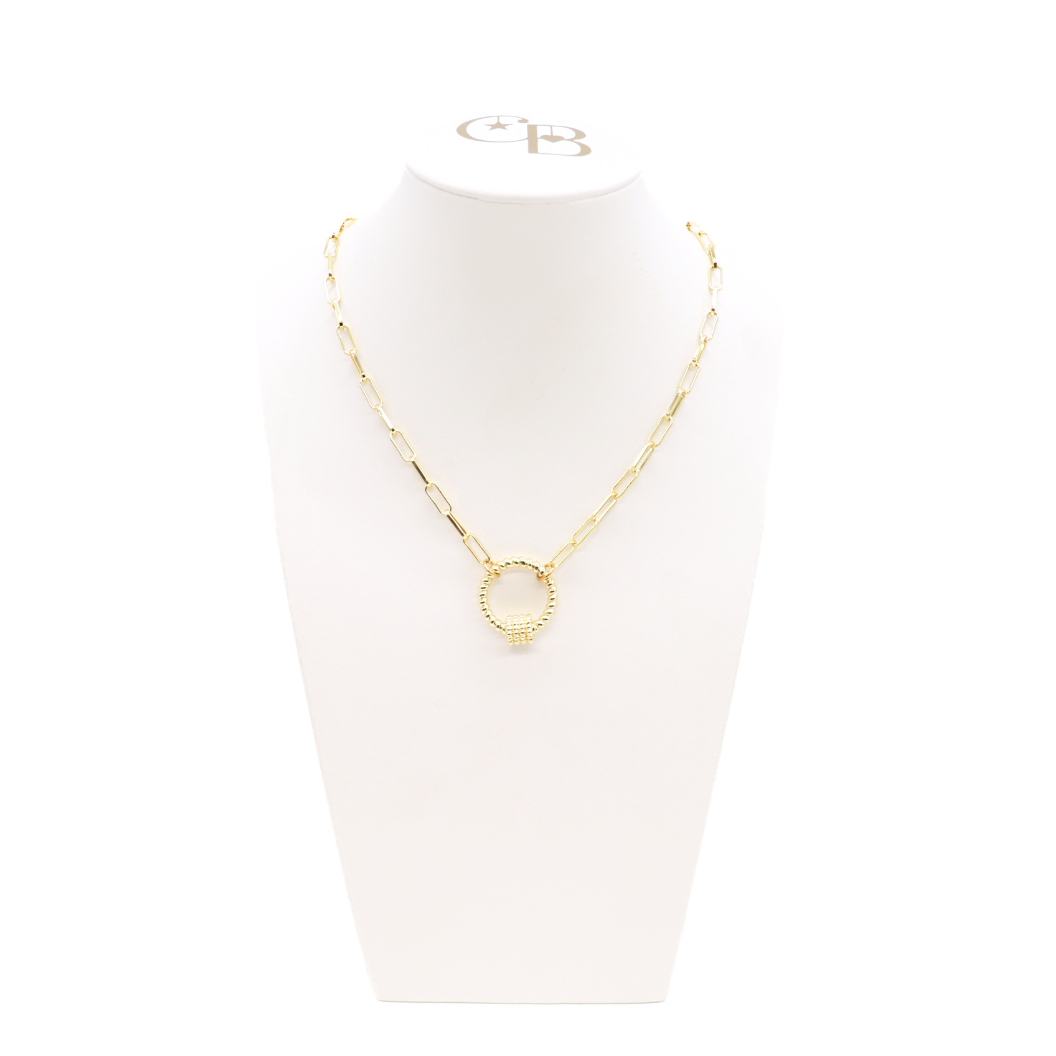 Gold Ashleys (Box) Necklace with Round Bella Carabiner: 18"