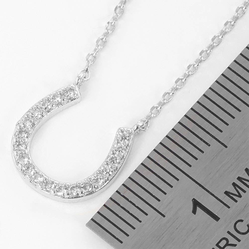 Gold Dipped CZ Stone Paved Horseshoe Pendant Necklace: Clear,Gold