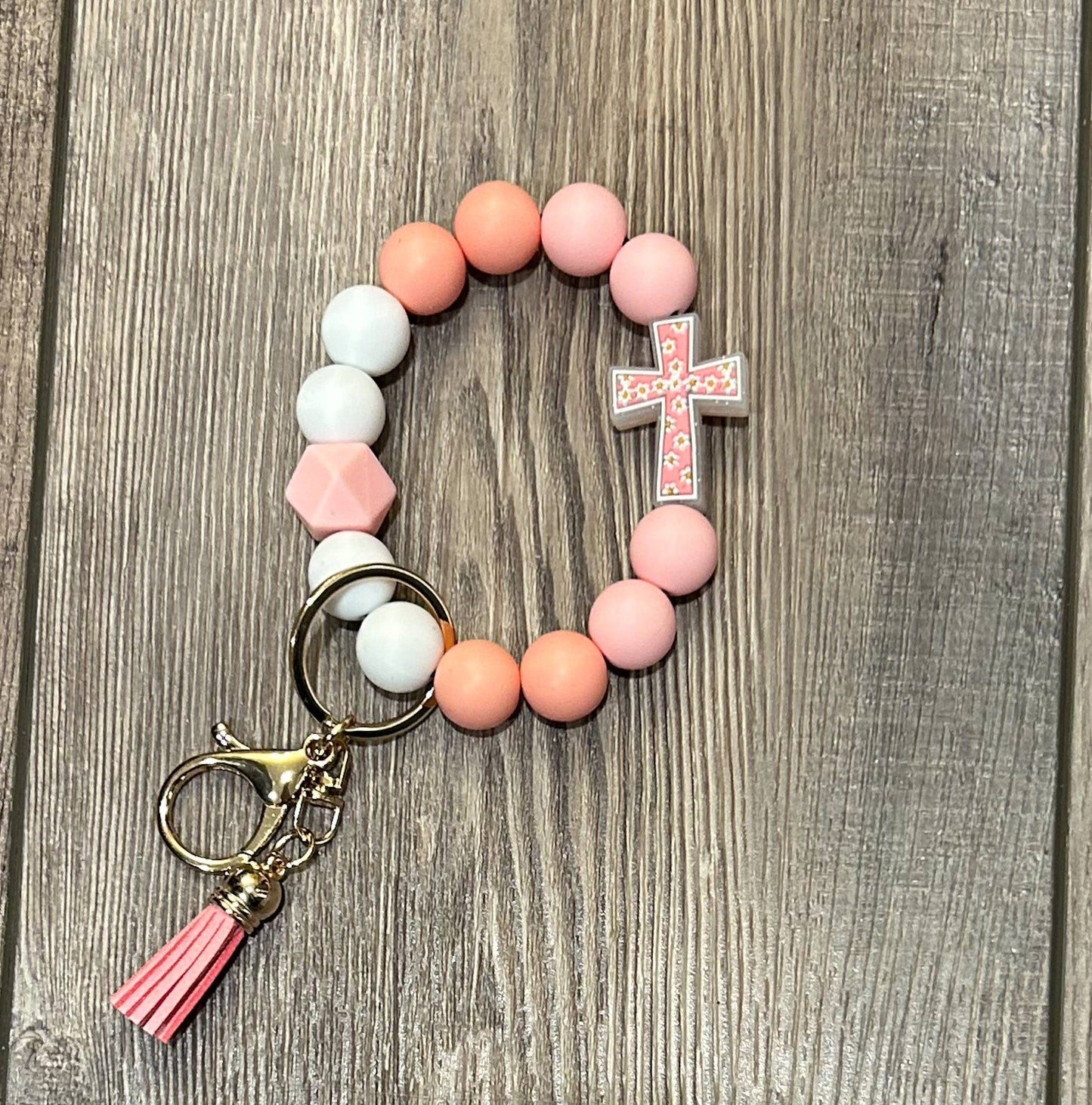 He is Risen Floral Cross Wristlet Keychain: Purple